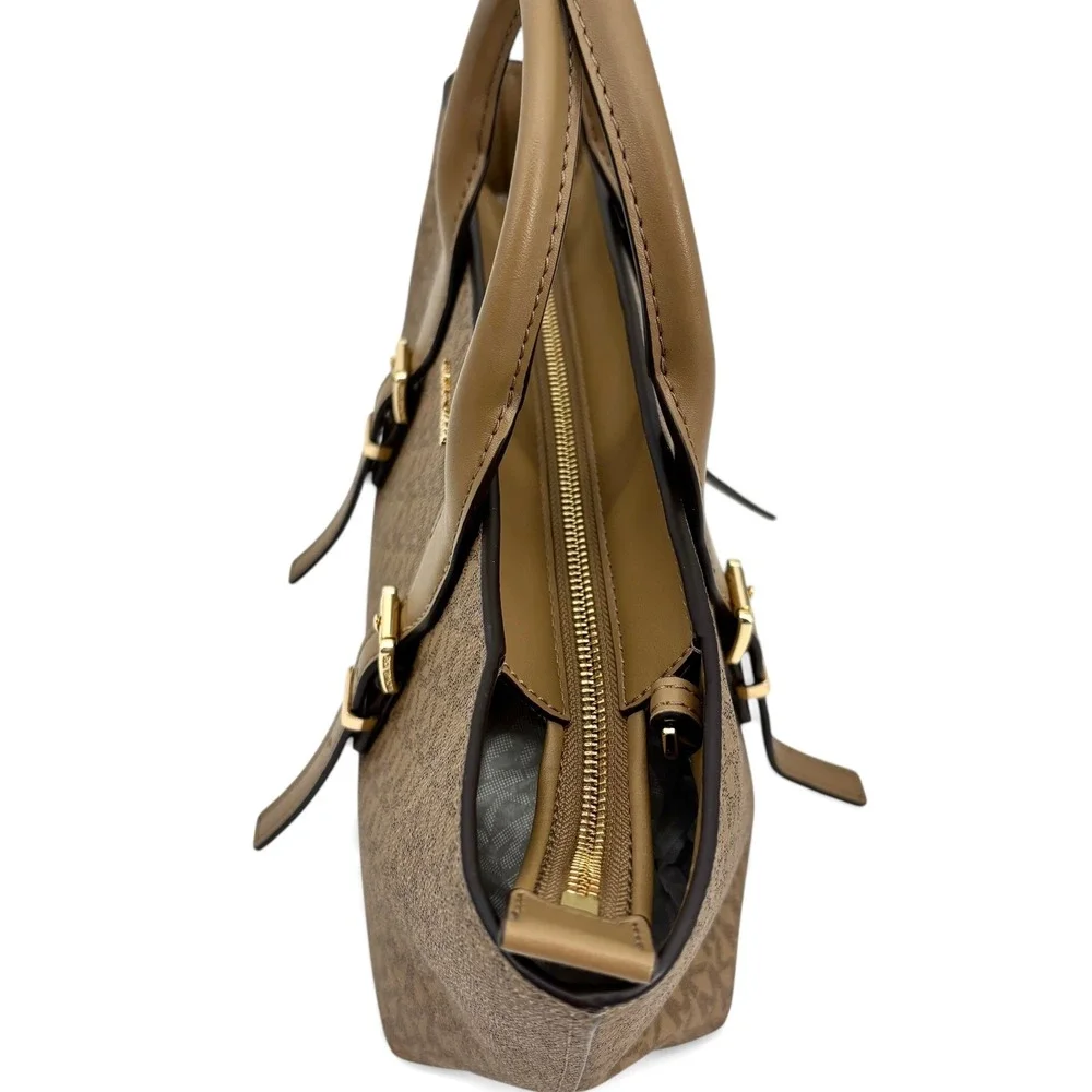NEW MICHAEL Michael Kors Moore‎ Medium Signature Logo Leather Satchel in Husk